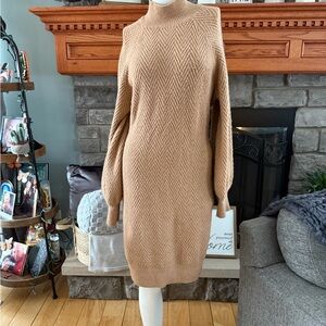Pink Rose Tan Sweater Dress